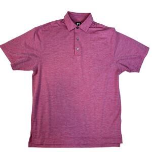 Footjoy FJ Striped Stretch Golf Polo Pink Blue Mens Medium Button Performance